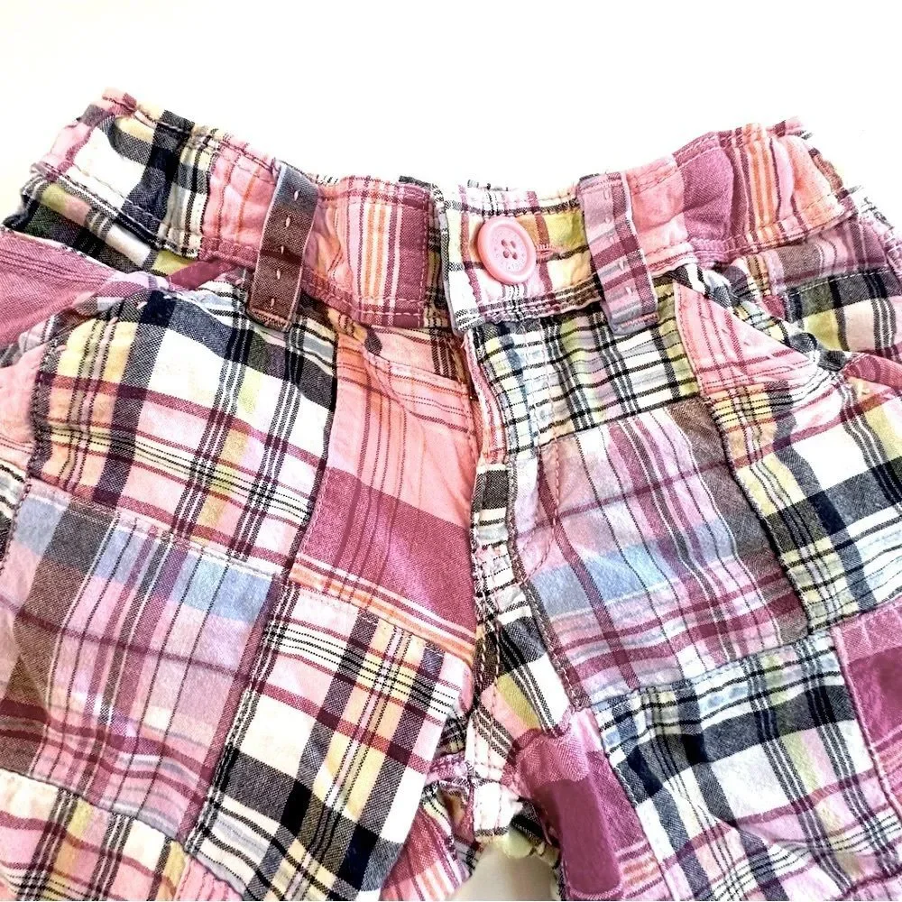 GAP Girls SZ 6 Pink Blue Plaid Patchwork Shorts Summer Vacation Preppy Beach